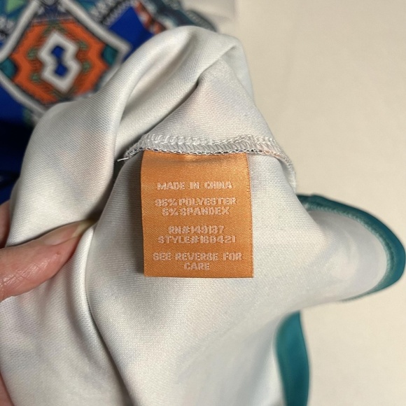 Peach Puff Dress Womens Small Blue Green Aztec Sleeveless Bodycon Geometric Mini - Picture 7 of 14